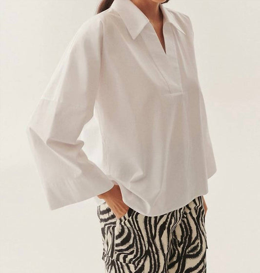 Exquise - Lucia Collared Poplin V-neck Blouse