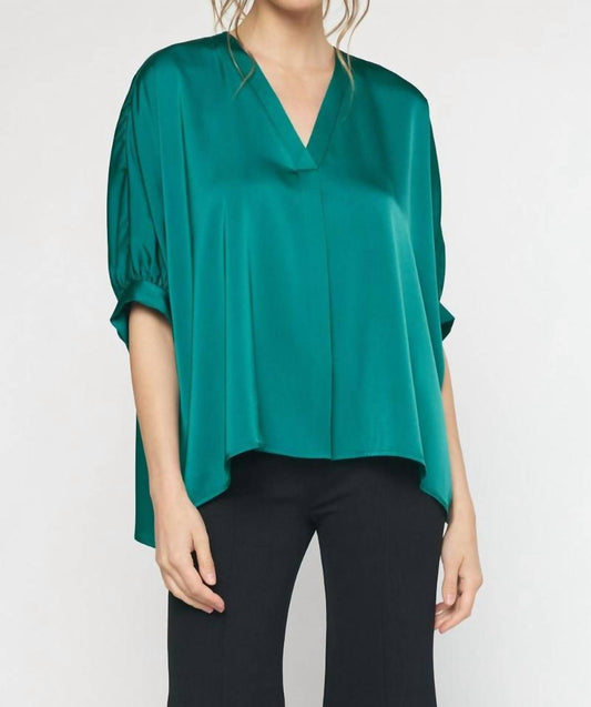 Entro - Satin V-neck Placket Blouse - Plus