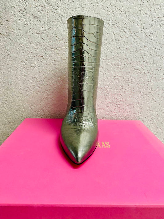 Paris Texas - Women's Metallic Croco Block Heel Ankle Boot
