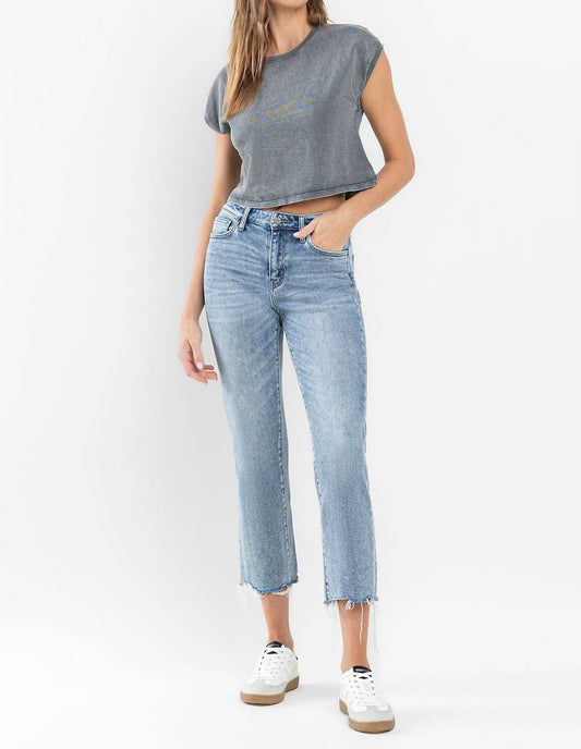 Flying Monkey - High Rise Cropped Distressed Hem Straight Jeans