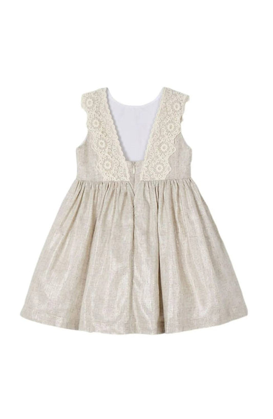 Mayoral - Kid's Linen Shimmer And Lace Dress