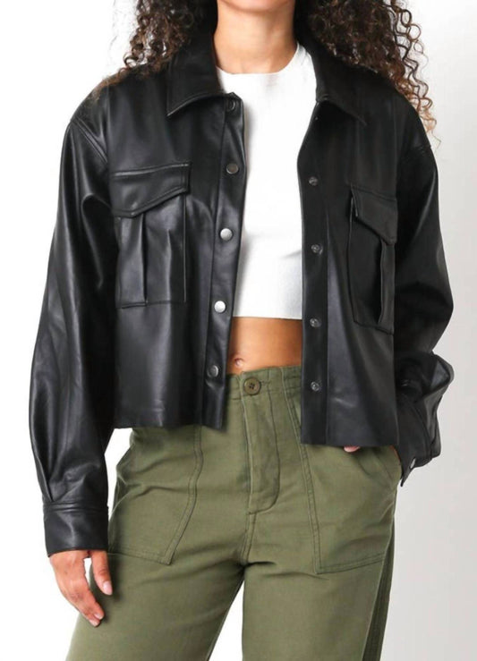 Olivaceous - Faux Leather Buttoned Jacket