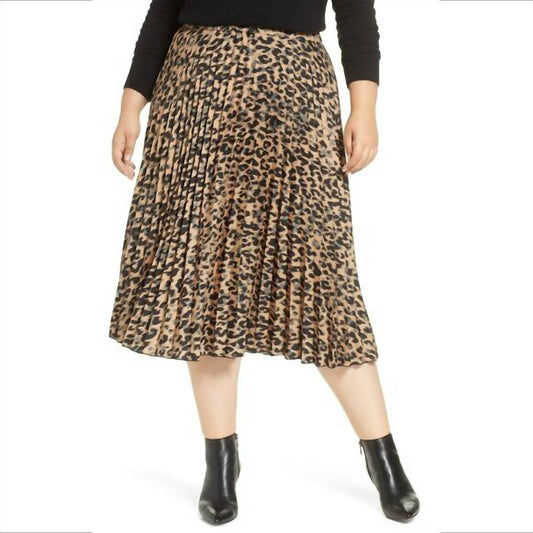 Halogen - Pleated Elastic Waist Leopard Print Midi Skirt