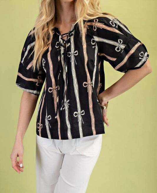 Gigio - Bow Print Front Tie Top