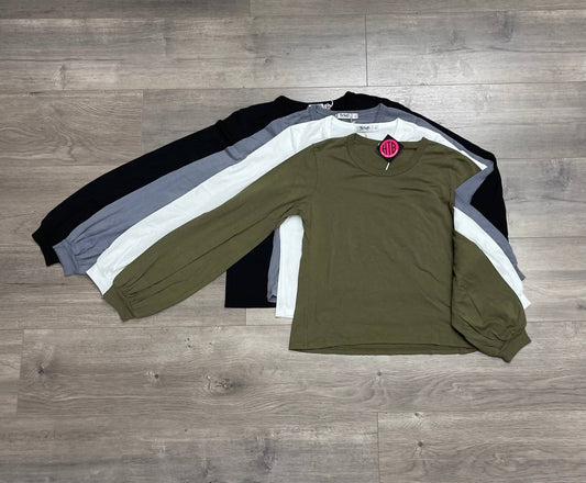 Women's Puff Sleeve Crew Long Sleeve Tee - Short length