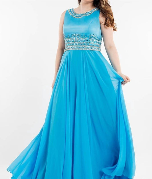 Rachel Allan - Boatneck Beaded Chiffon Prom Gown