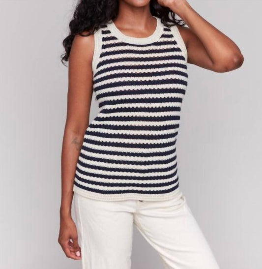 Charlie B - Striped Novelty Stitch Sleeveless Sweater