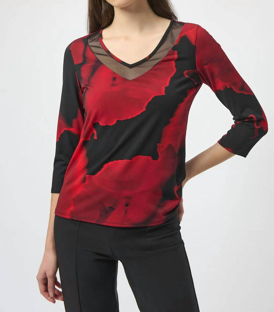 Joseph Ribkoff - Abstract Print 3/4 Sleeves Fitted Top