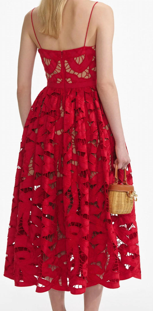 Self-Portrait - Bow Embroidered Midi Dress