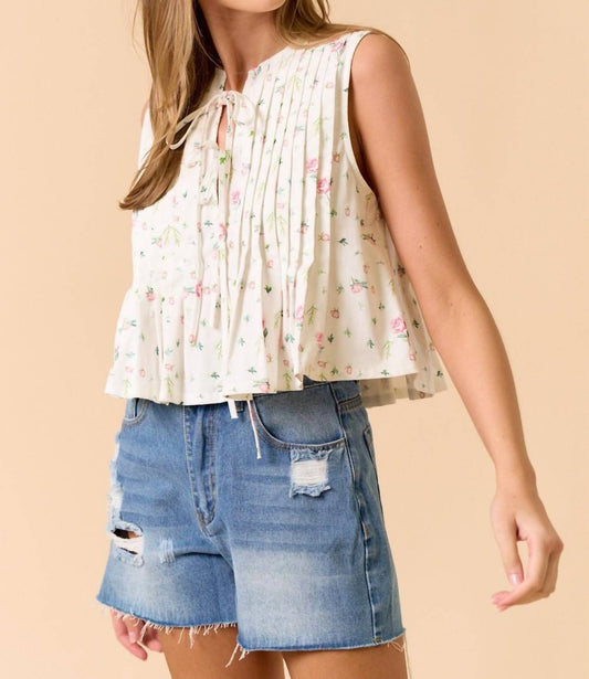 Lalavon - Front Tie Floral Top