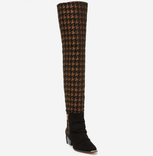 Schutz - Women's Houndstooth Wool Tweed Suede Over The Knee Boots