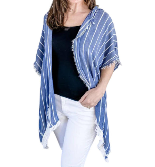 Kori - Denim Striped With Fringe Detail Hoodie