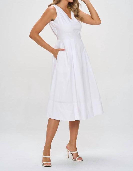 Reneec. - V Neck Midi Dress With Pockets