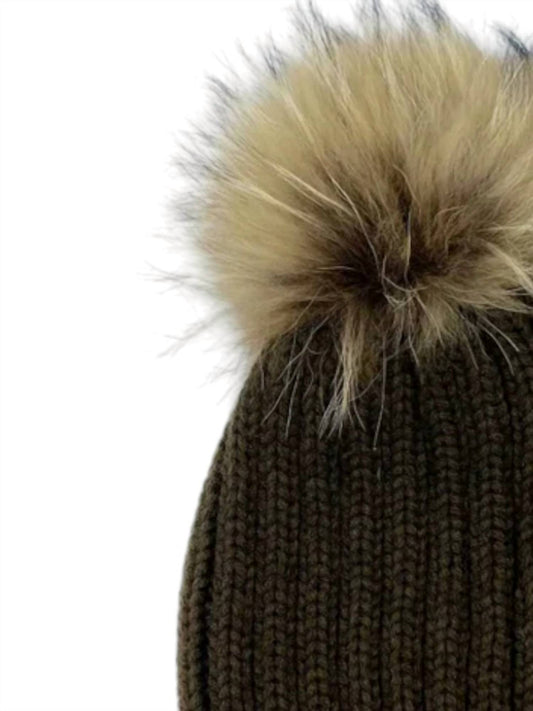 Morris Kaye - Women's Knit Beanie With Fox Pom Pom