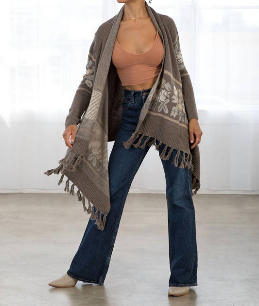 Lovestitch - Western Floral Knit Fringe Trim Cardigan