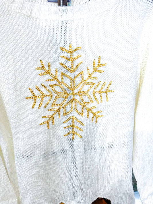 Wooden Ships - Women's Metallic Snowflake Crew Sweater