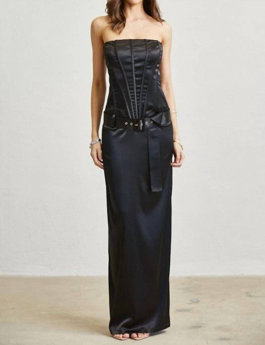 Blithe - Hannah Satin Corset Belted Maxi Dress
