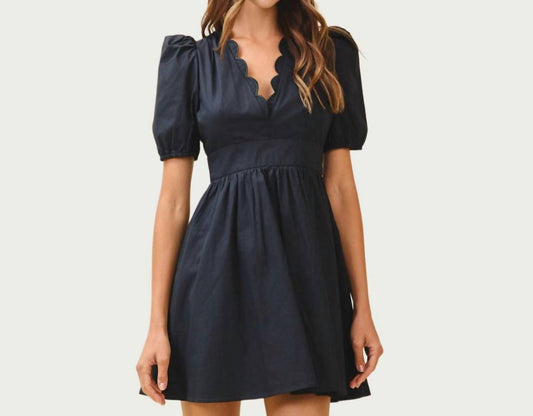 Tcec - Women's Scalloped V Neck Puff Sleeve Dress