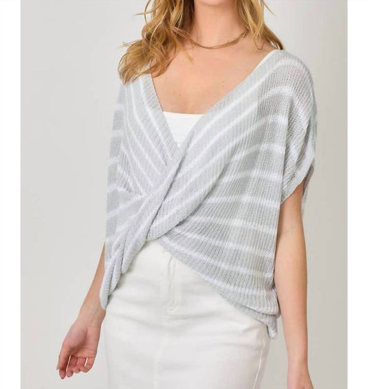 Mystree - Surplice Neck Stripe Sweater Top