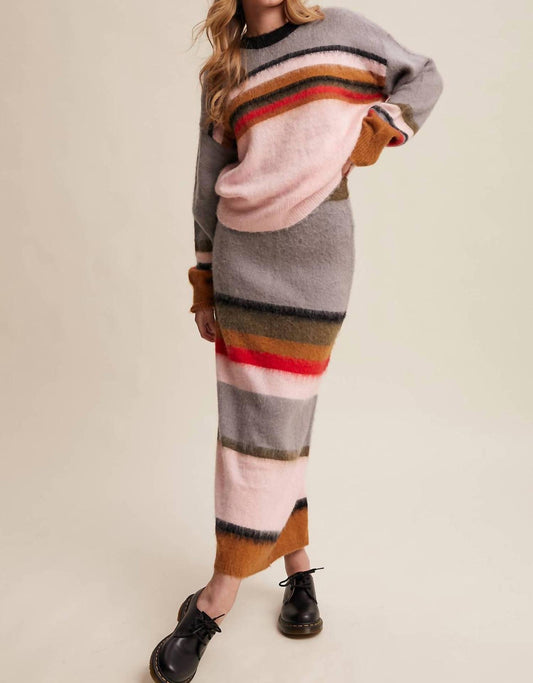 Listicle - Striped Fuzzy Knit Sweater & Skirt Set