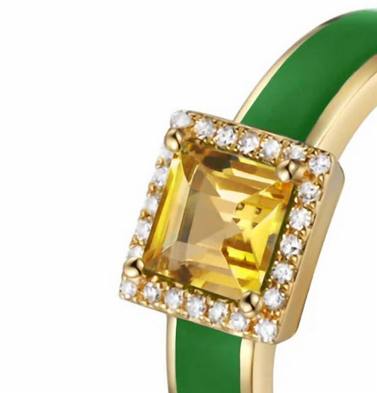 Diana M Jewels - 0.60 Cts Yellow Citrine Enamel Diamond Ring