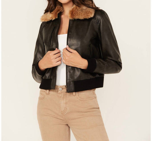 Cleo + Wolf - Casey Faux Fur Collar Bomber Jacket