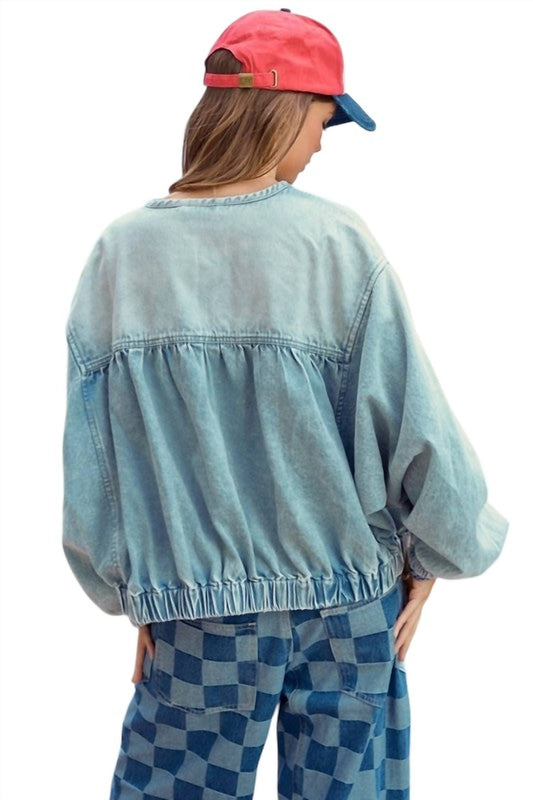 Lovlov - Washed Elasticized Oversize Full Zip Bomber Jacket