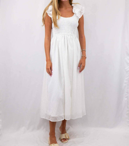 Entro - Grid Ruffle Sleeve Midi Dress