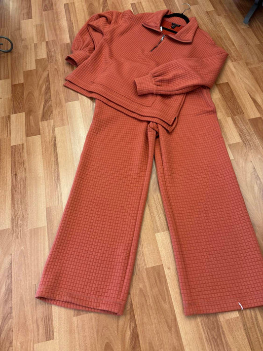 Tribal - Women's Waffle zip henley and Pullover waffle flare jogger Set