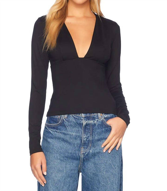 Susana Monaco - Long Sleeve Deep V-neck Fitted Top