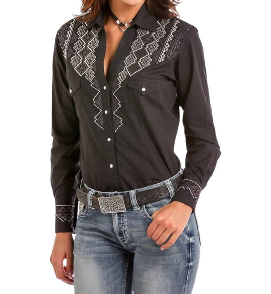 Panhandle - Women's Aztec Embroidered Detail Shirt
