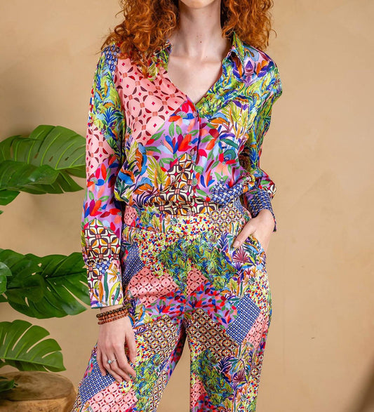 Paparazzi - Vibrant Satin Long Sleeve Blouse