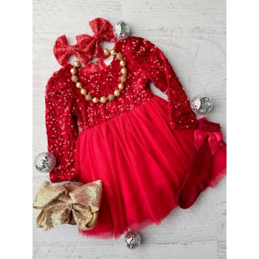 Kidscharm - Girl's Sequin Tulle Christmas Dress With Velour Bodice