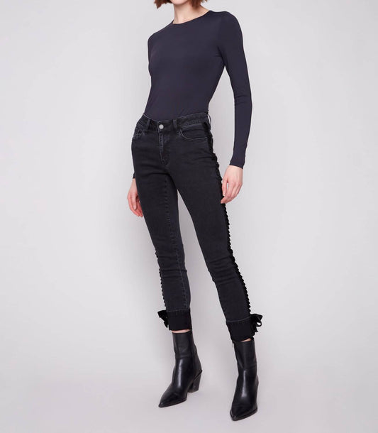Charlie B - Stretch Jeans With Velvet Bow Trim