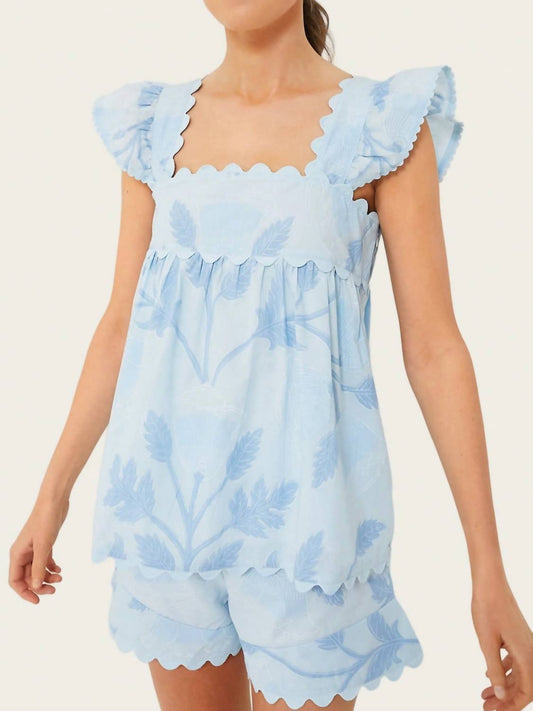 Juliet Dunn - Baby Doll Top With Bellflower Block Print