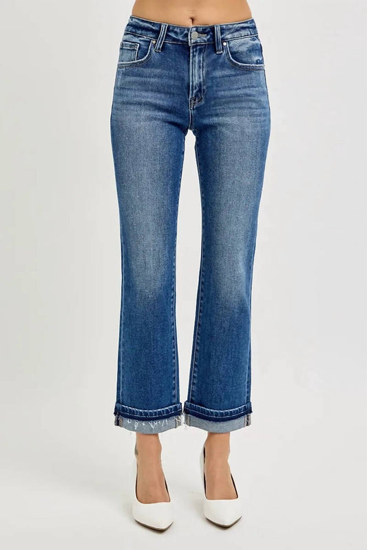 Risen - Mid Rise Ankle Straight Cuffed Jeans