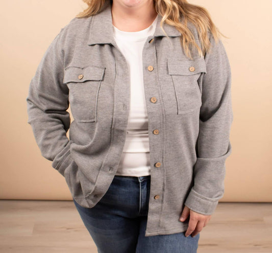 Michelle Mae - Layered Living Waffle Knit Button Up Jacket