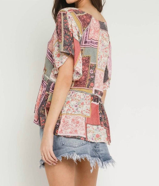 Olivaceous - Floral Patch Flutter Sleeve Top