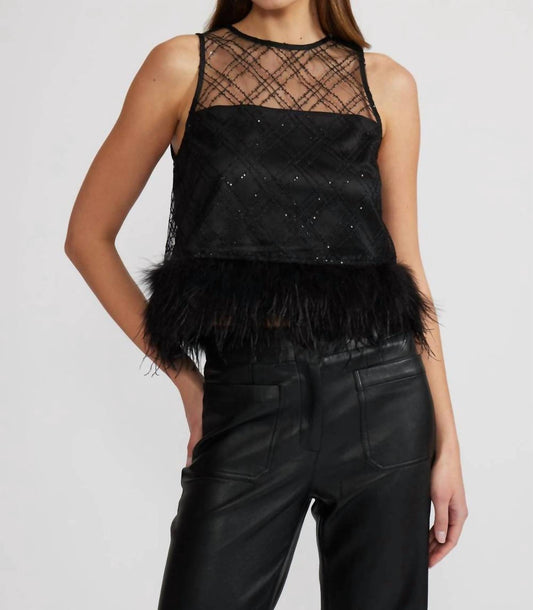 Lucy Paris - Miley Woven Feather Trim Scoop Neck Sleeveless Blouse