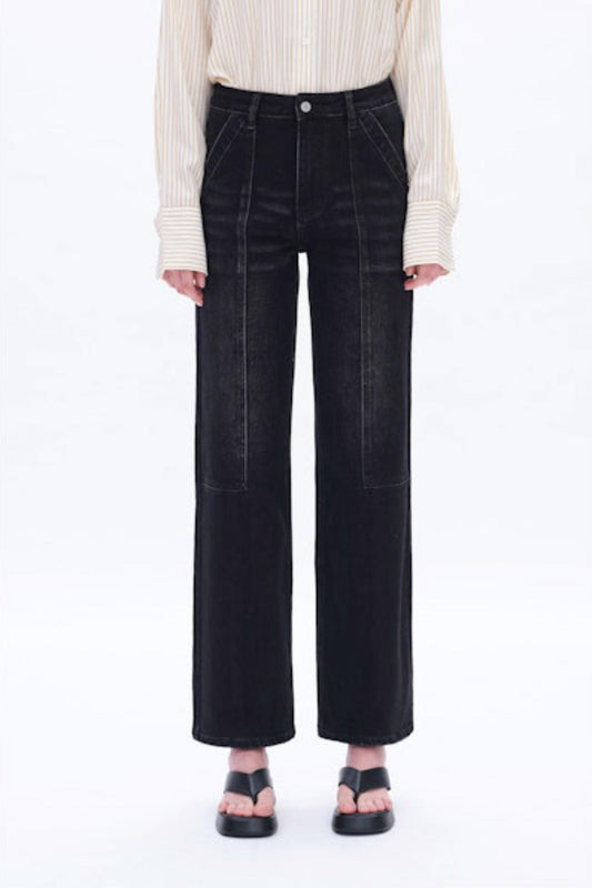 Bayeas - Seamed High Waist Wide Leg Jeans