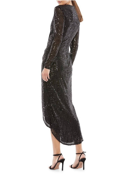 Mac Duggal - Women's Sequined High Low Front Twist Midi Dress