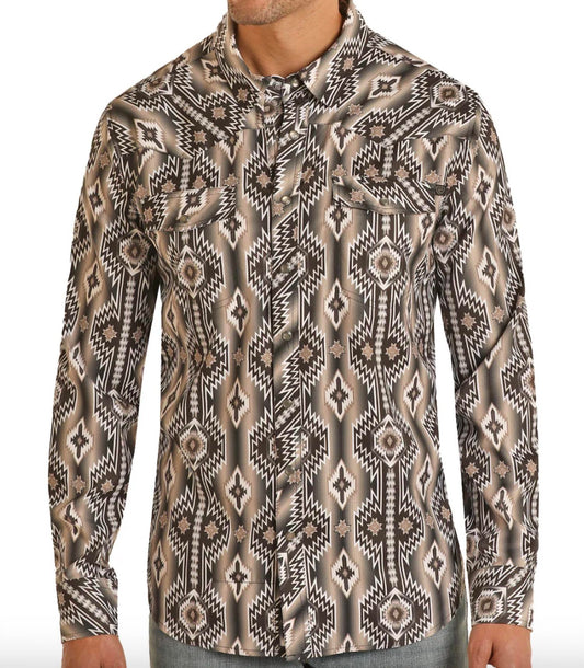 Panhandle - Tek Western Aztec Print Long Sleeve Snap Shirt