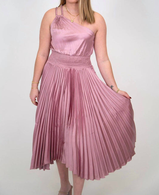 Ina Fashion - Pleated One Shoulder Midi Dress