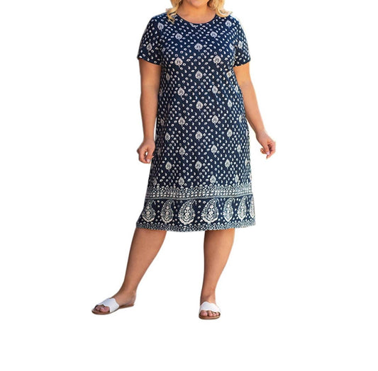 On The Plus Side - Cotton Short Sleeve U-Neck Penelope Dress - Plus Size