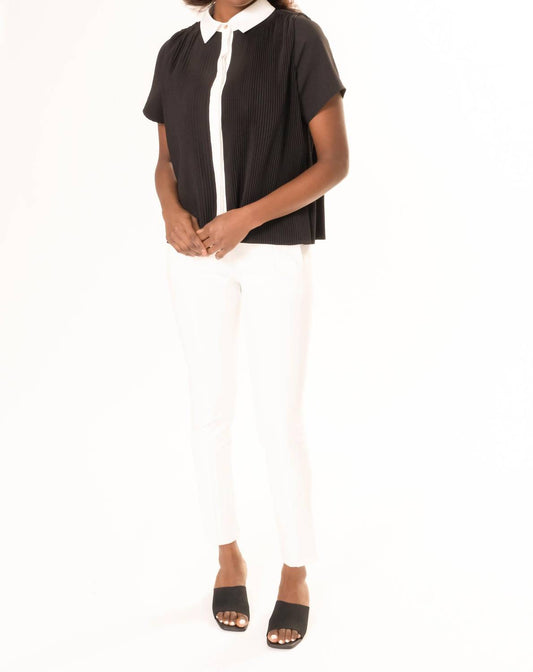 Area Stars - Trini Pleated Contrast Trim Collar Blouse