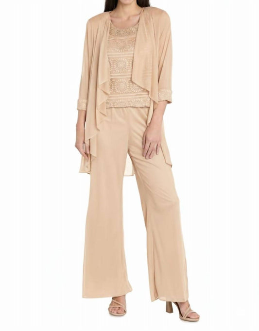 R&M Richards - Glitter Embroidered Pant Suit With Pearl Neckline