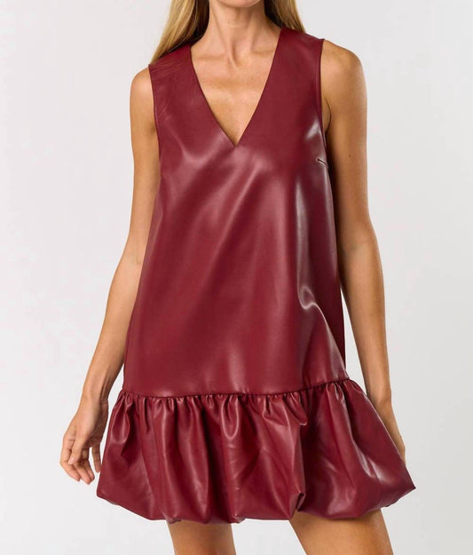 Lalavon - Sleeveless Faux Leather Bubble Mini Dress
