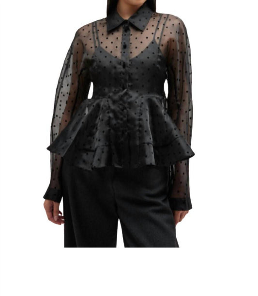 Ganni - Flocked Organza Peplum Shirt