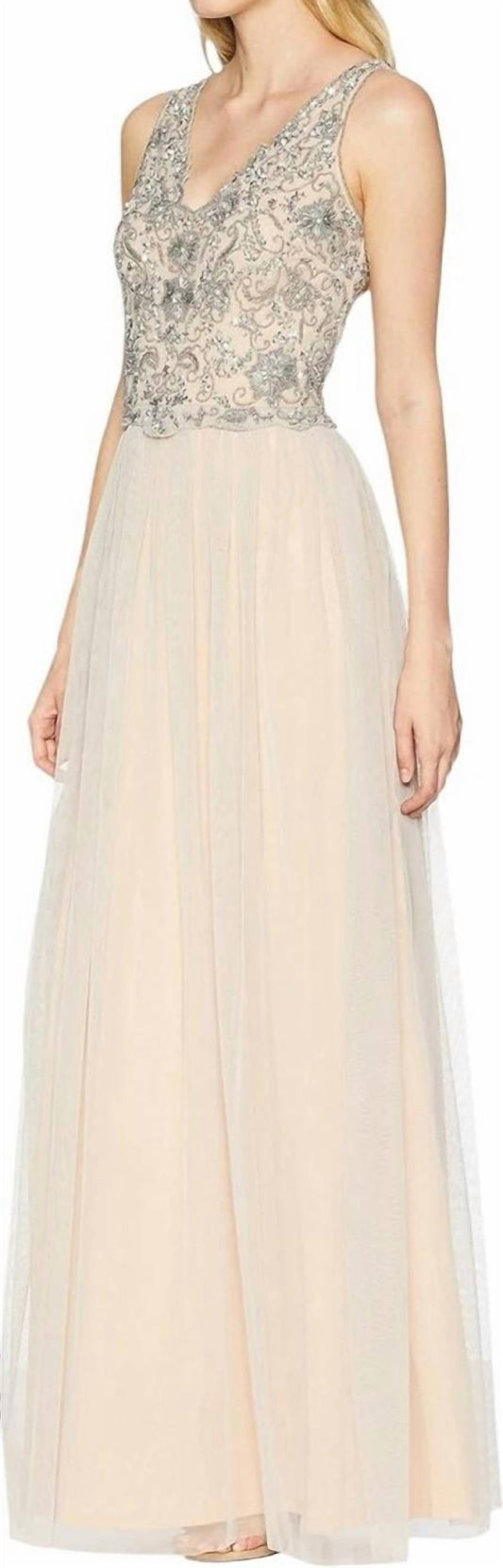 Adrianna Papell - Beaded Sleeveless V-neck Bodice Gown Dress