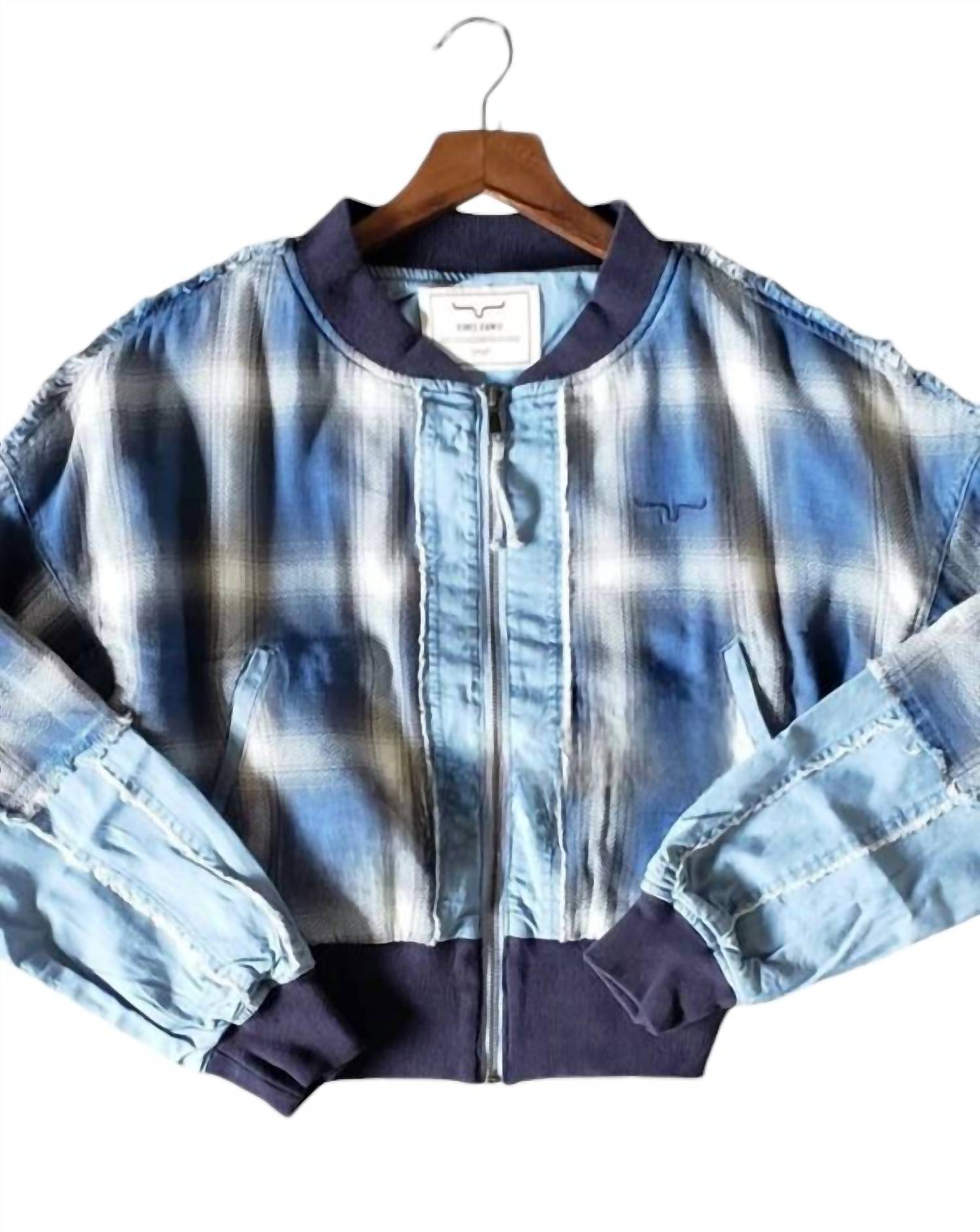 Kimes Ranch Women's online Small Belinda Denim Plaid Bomber Jacket